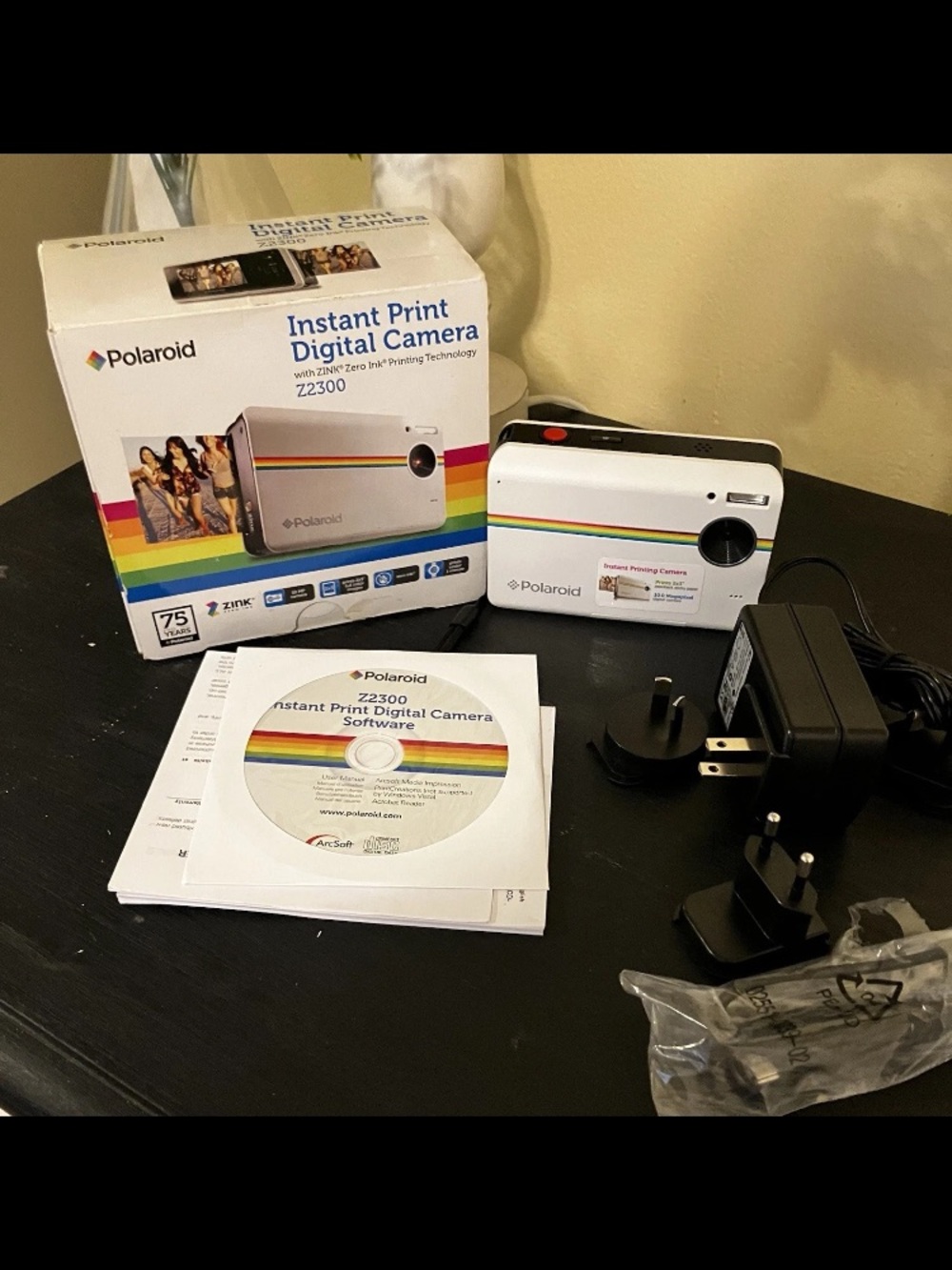 Polaroid White Instant Print Digital Camera with Rainbow Stripe Accent
